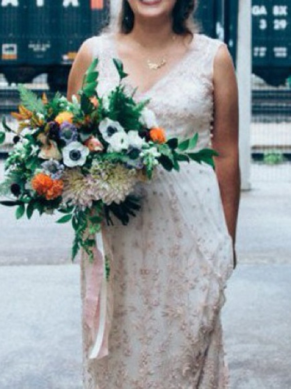 BHLDN Blush Floral Embroidered Wedding Dress